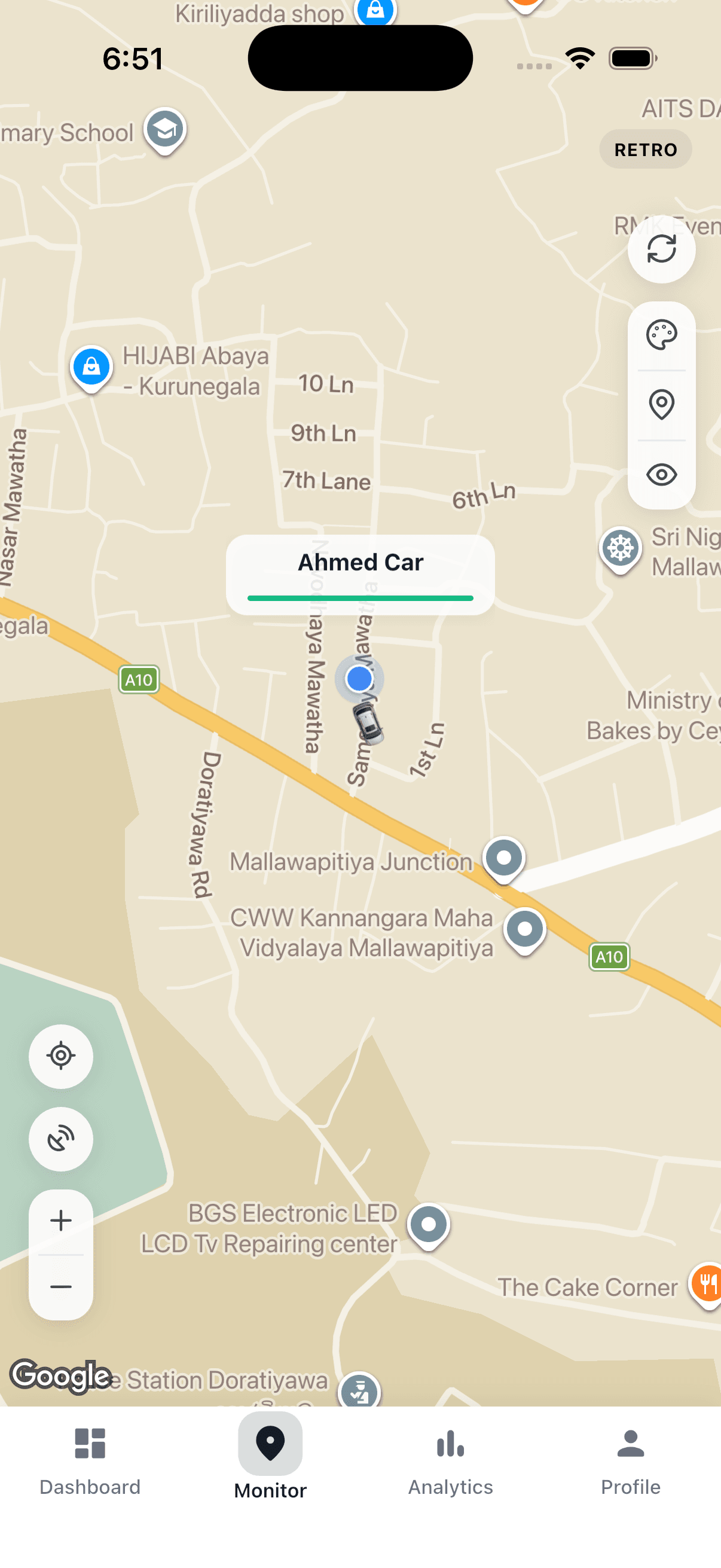 Real-time GPS Tracking mobile app screen