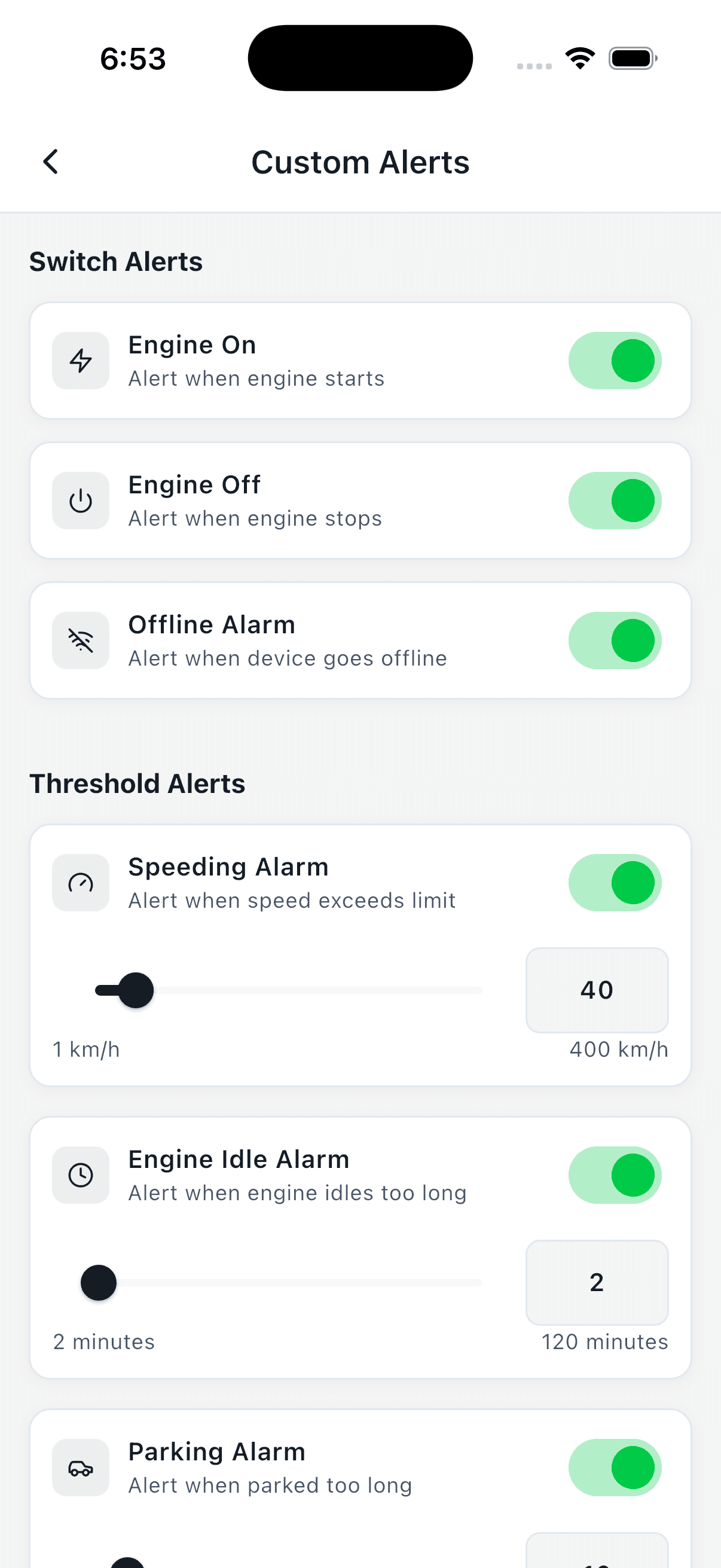 Smart Alerts & Notifications mobile app screen