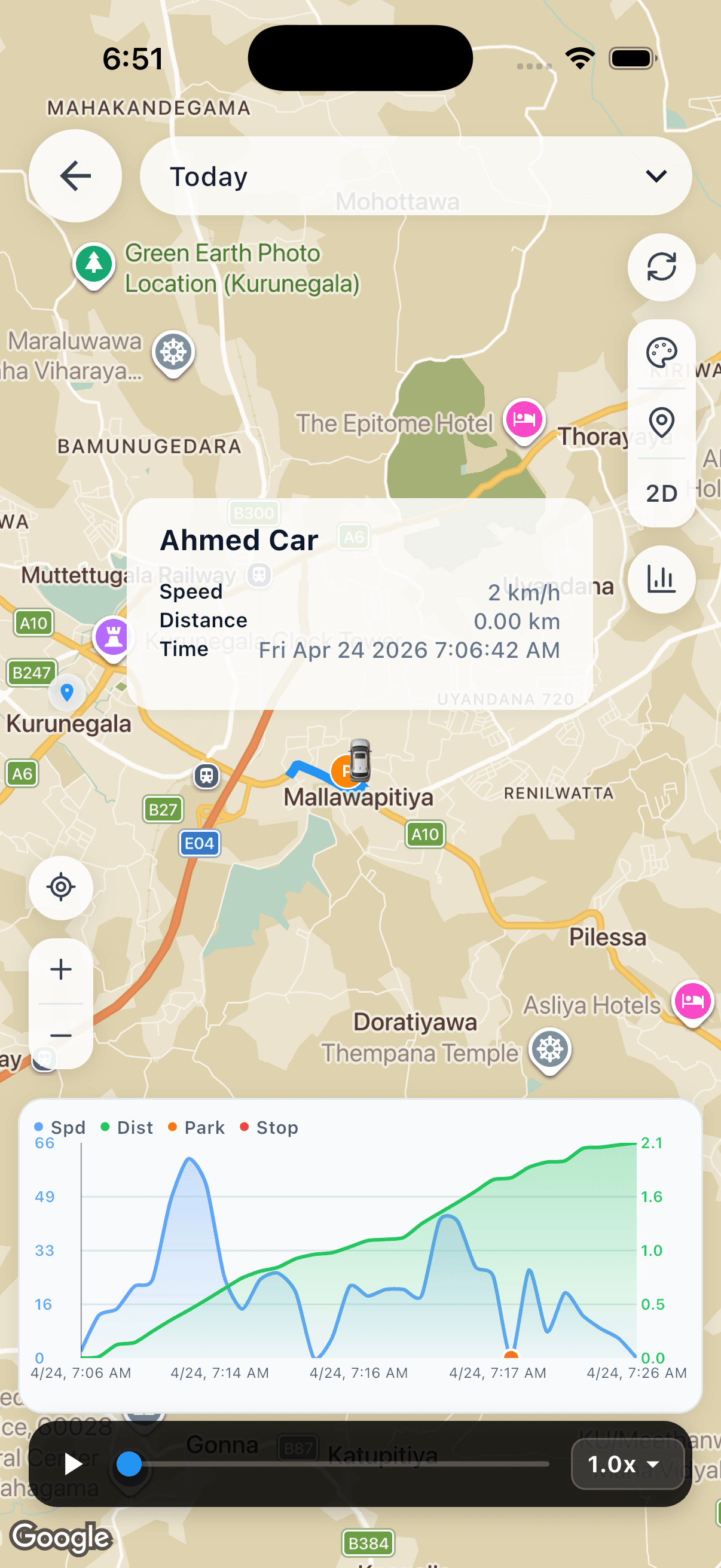 Trip Playback & History mobile app screen