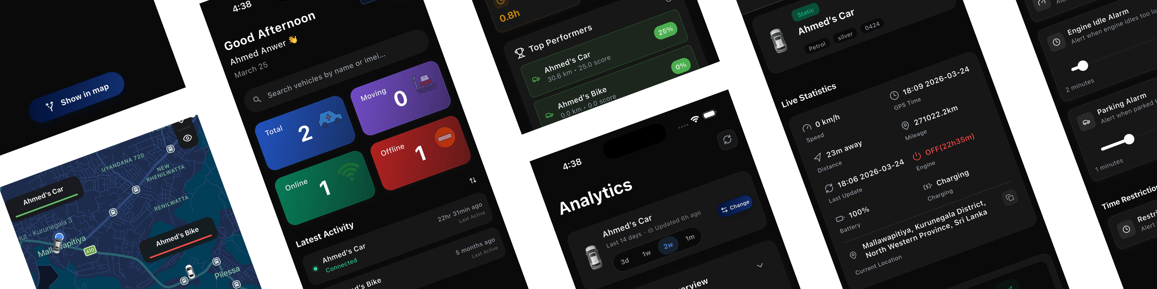 Fleet report summary with alert controls, map view, and analytics panel